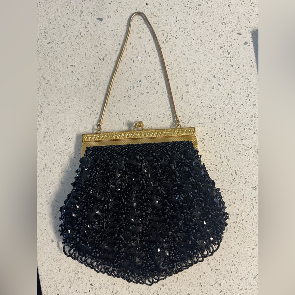 Black hand beaded purse